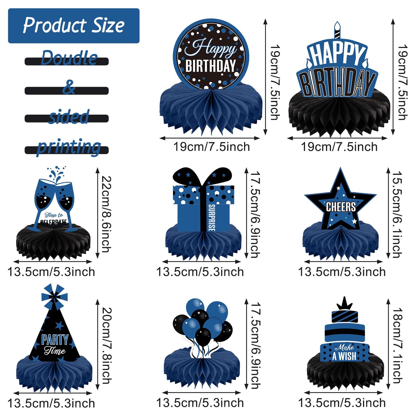Pajean 8 Pieces Blue and Black Birthday Party Honeycomb Centerpieces Blue Black Table Centerpieces Decorations Table Centerpiece