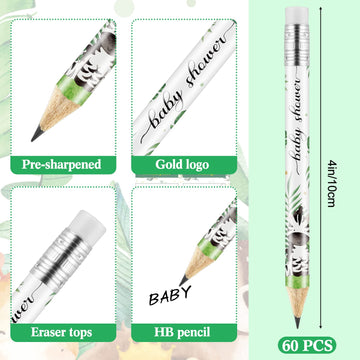 Tinlade 60 Pcs Jungle Animals Baby Shower Golf Pencils With Erasers Baby Shower Game Pencils Small Pencils For Kids Sharpened Mini Pencils For School Baby In Bloom Baby Shower Supplies