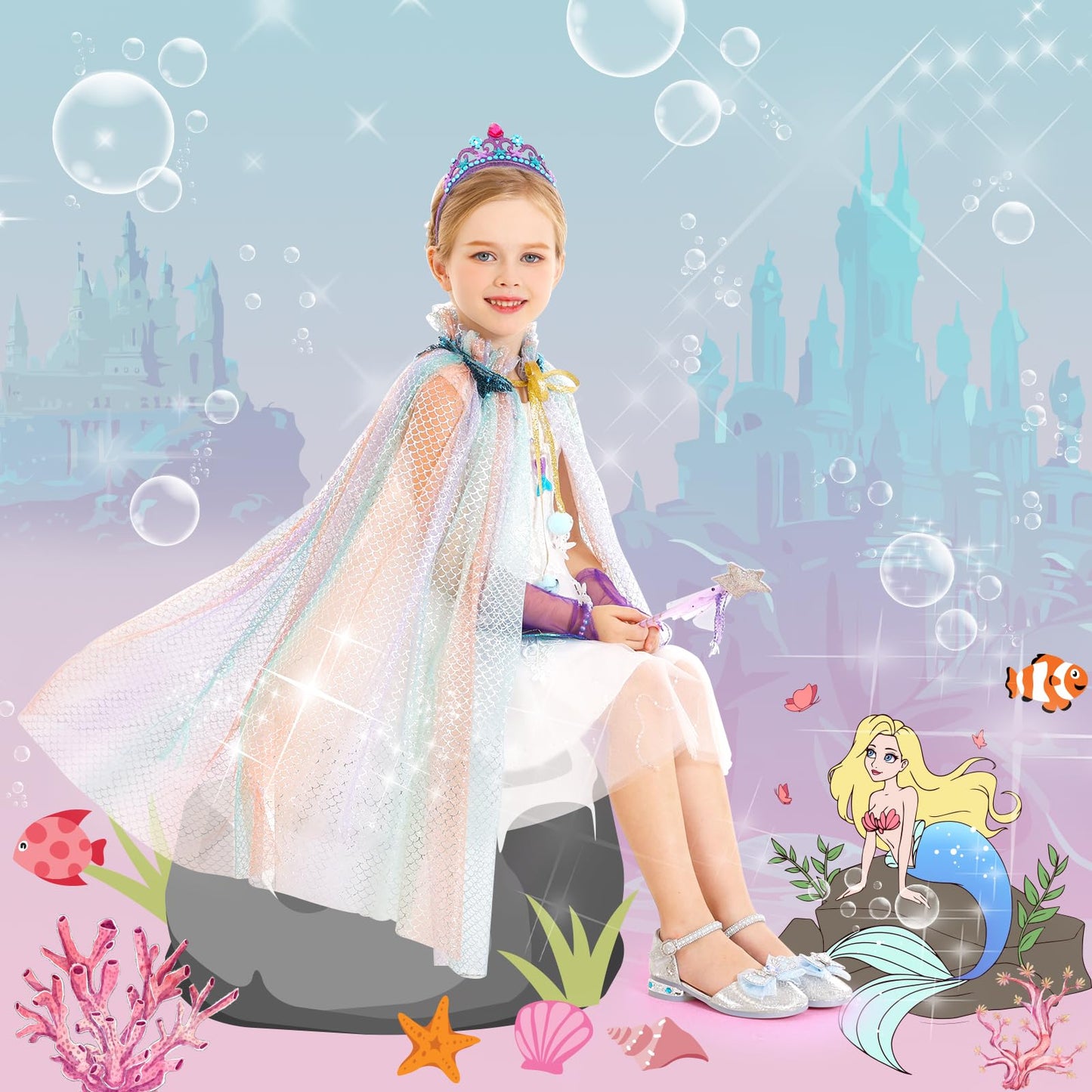 Fedio Princess Cape,Dress Up Clothes For Little Girls,Princess Costume Dress For Girl 3-8 Years Old Birthday Christmas Gift