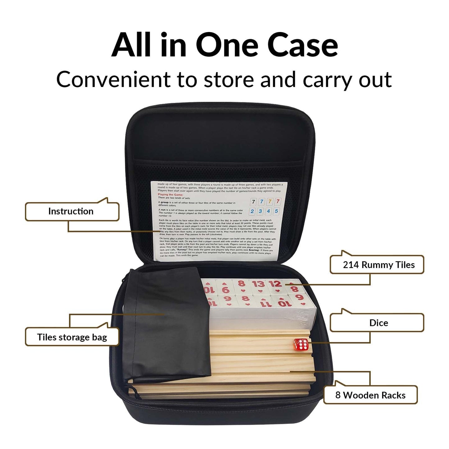 MIDOLITE Rummy Cube 8 Player Edition with 8 Wooden Racks, Rummy Cube Game with Case 8 Players with Portable Case 214 Tiles Rummy