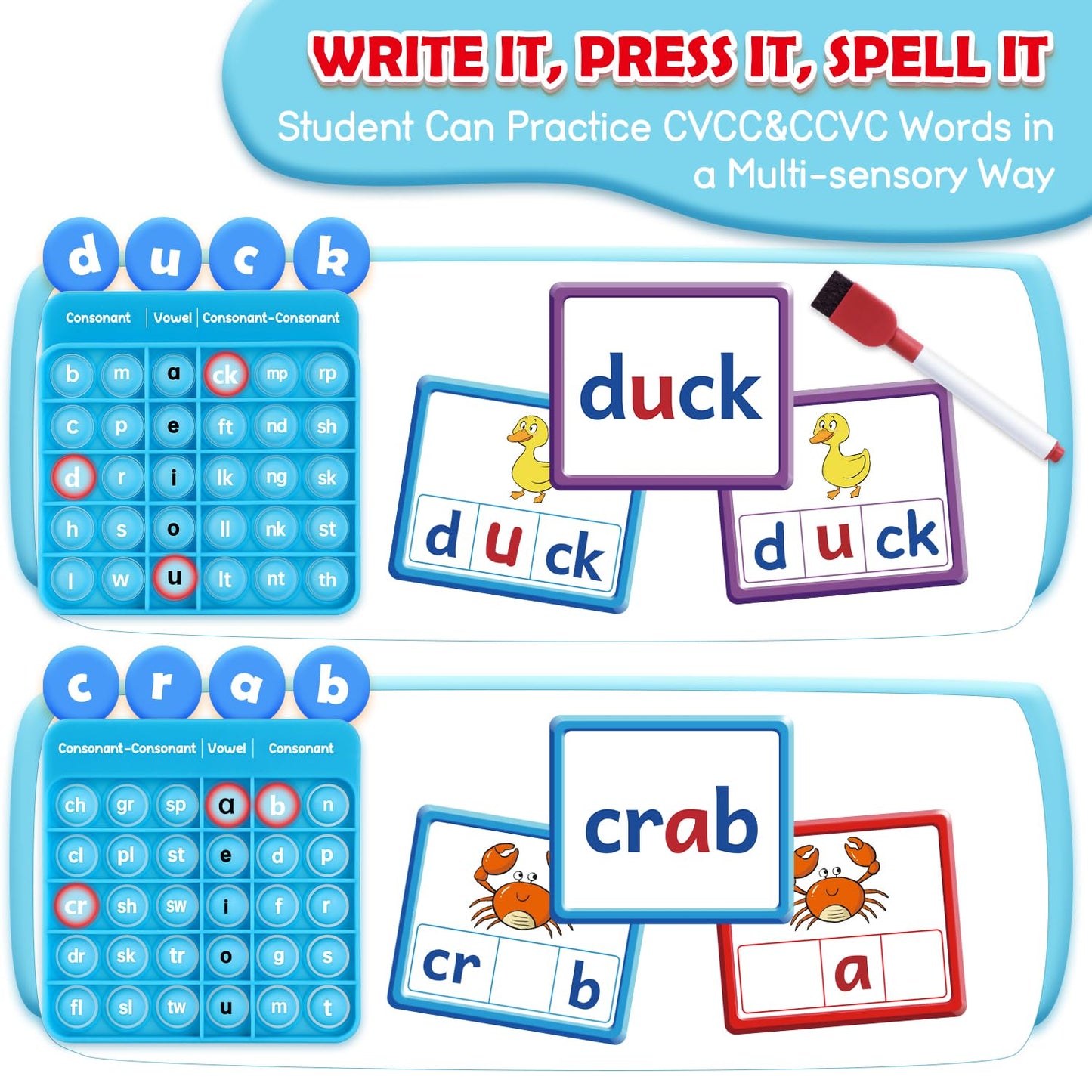 Torlam CVCC & CCVC Word Games - Sight Words Flash Cards for Kids, Phonics Learning, Speech Therapy, Small Size, White