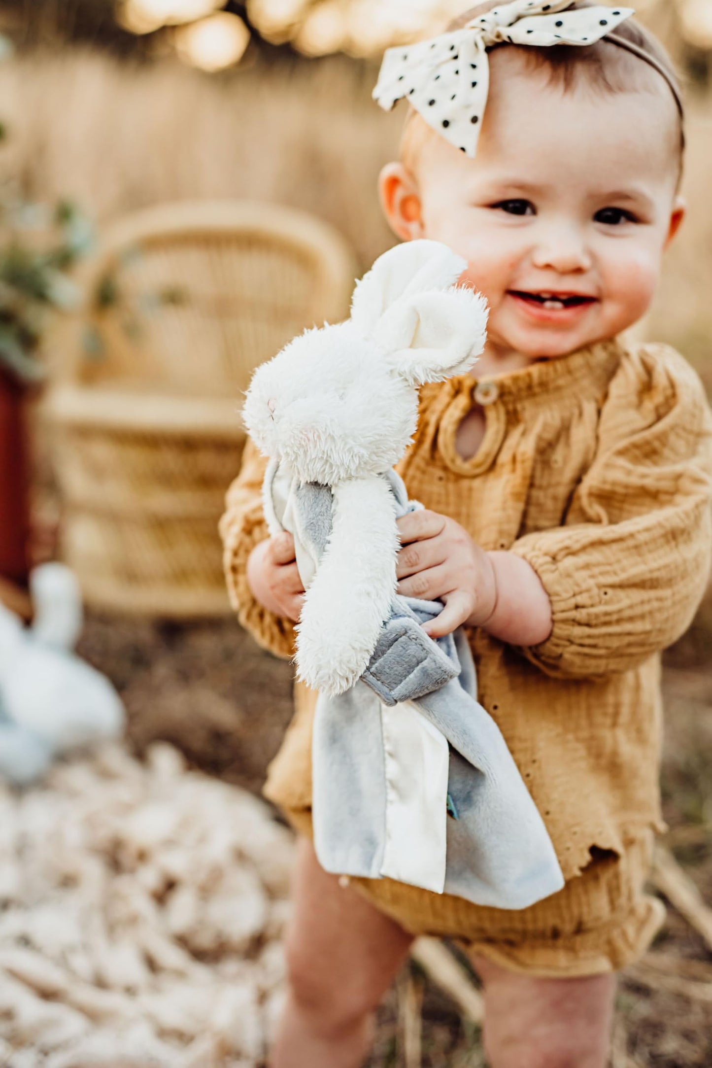 Bunnies By The Bay Bloom Bunny Bye Bye Buddy - Travel Size Baby Lovey - 11 inch Stuffed Rabbit and Baby Blanket - Super Soft Vel