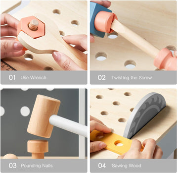 ROBUD Tool Bench Set for Toddlers Wooden Workbench Toy Workshop Construction Tools Bench Creative Pretend Play Toys Education Gi