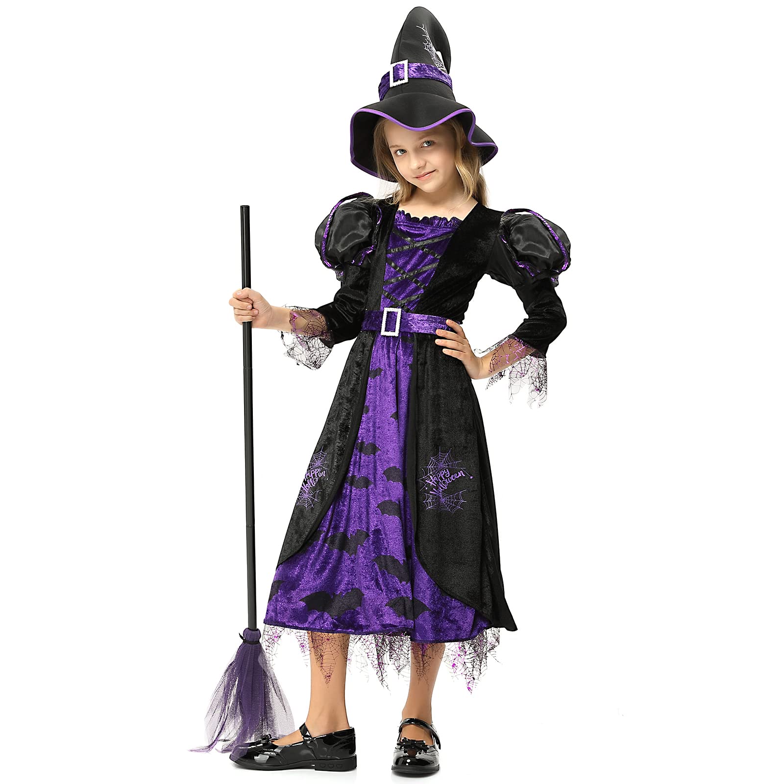 Twister.Ck Witch Costume For Girls Kids, Halloween Party Fancy Dress Up Deluxe Set With Hat Skirt For Girls
