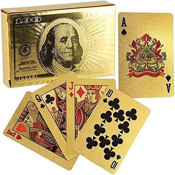 Deck Of Poker Playing Cards In 999.9 Gold Foil Dollars Plating With Certificate And Mahogany Size Cards Friends Playing Gold 54 