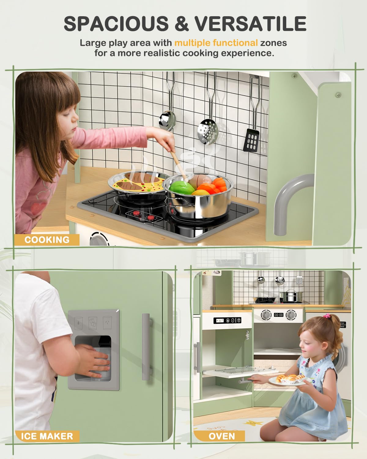 Babytronic Corner Wooden Play Kitchen Set For Kids W/Lights & Sounds, Pretend Play Kitchen Playset With Stove, Microwave, Ice Ma