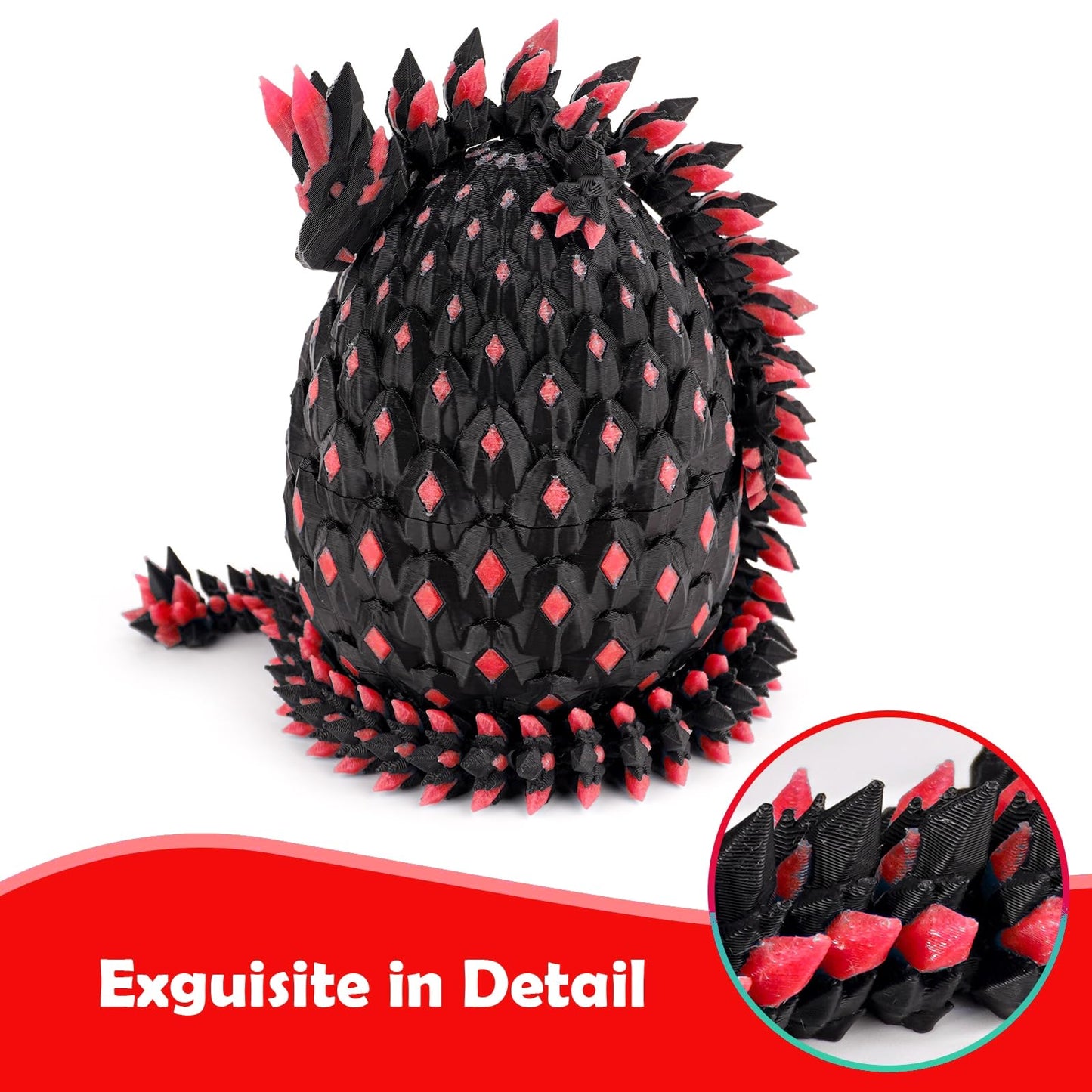 prntedtou 3D Printed Dragon Egg Figurine - Glow in the Dark, Flame Red, 1 inch Collectible, Articulated Fantasy Model
