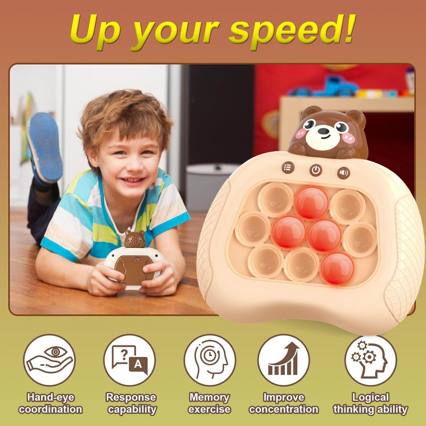 Fast Push Game Fidget Toys  Handheld Game Console  Bubble Game Console  Puzzle Game  Light up Push Game Kids Toys for Ages 3-12  Birthday for Boys Girls mature-themed (Brown Bear)