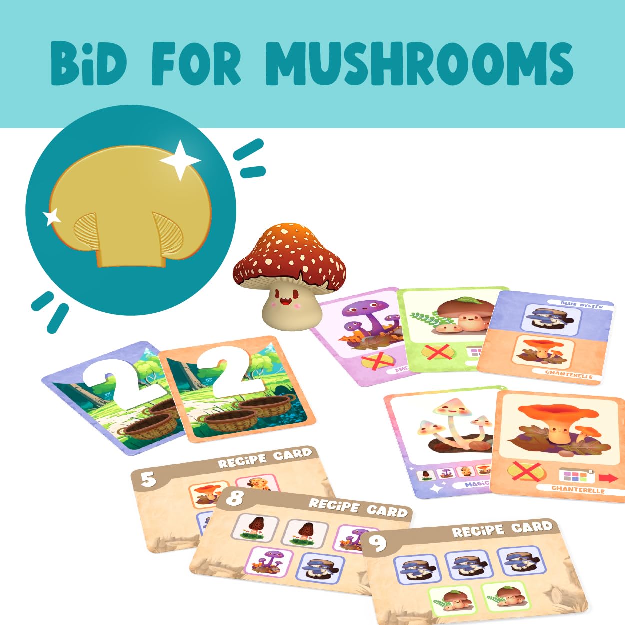 Gamewright - A Bunch of Fun Guys - Strategic Mushroom Foraging Card Game, Ages 8+, 2-4 Players