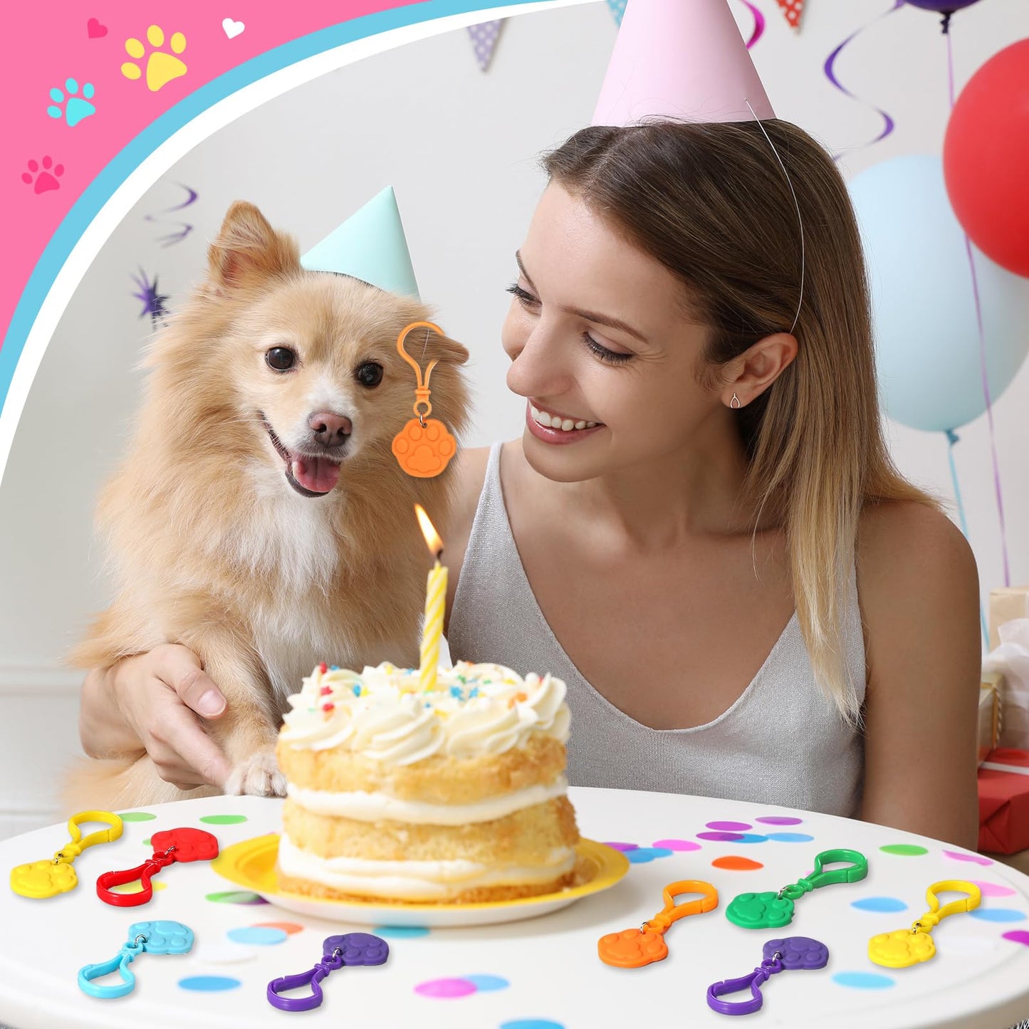 Jadive 48 Pcs Paw Print Puppy Party Supplies Keychains Kids Birthday Favors Cute Dog Paw Ornament Toy Pendant For Christmas Boy Girl Gift Souvenirs Reward Treat Goodie Bag Fillers