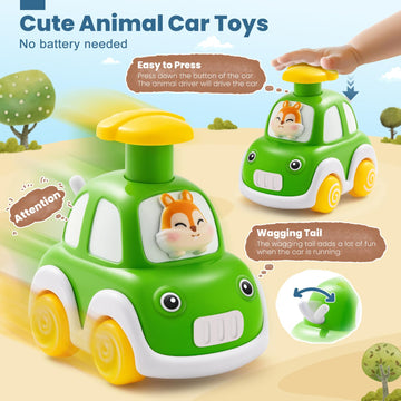 Press And Go Car Toys For Toddlers 1-3, 6 Pack Animal Baby Car Toys For 1 2 Year Old Boy, Push Go Friction Vehicle Toys For Infa