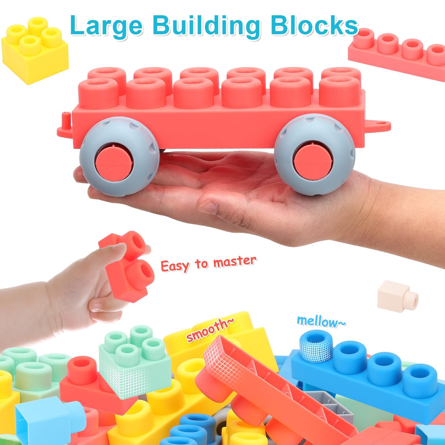Couomoxa Soft Building Block For Toddler: Large Educational Toys For 6-12 Months And 1-3 Year Old - Stem Soft Rubber Blocks For Preschool Playroom - For Boys And Girls