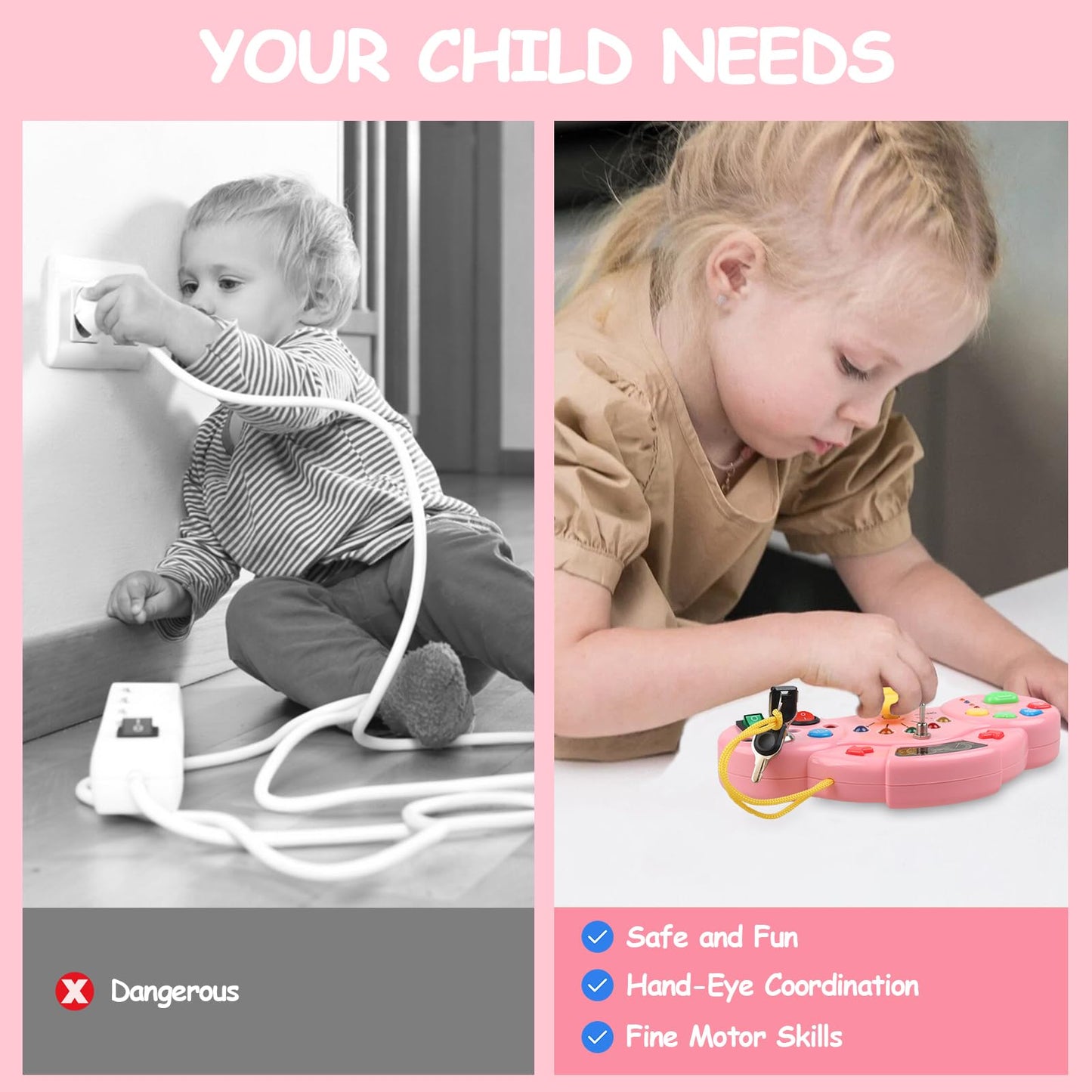 Majobee Montessori Toys Busy Board For Toddlers 2-4, Led Musical Light Switch Toys For 1-3 Year Old, Sensory Activities For Kids