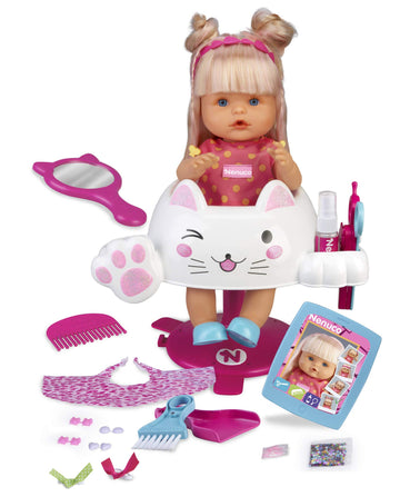 Nenuco - Glitter Hairdresser - Baby Doll With Hairdresser Set, Hair Accessories, Magic Scissors