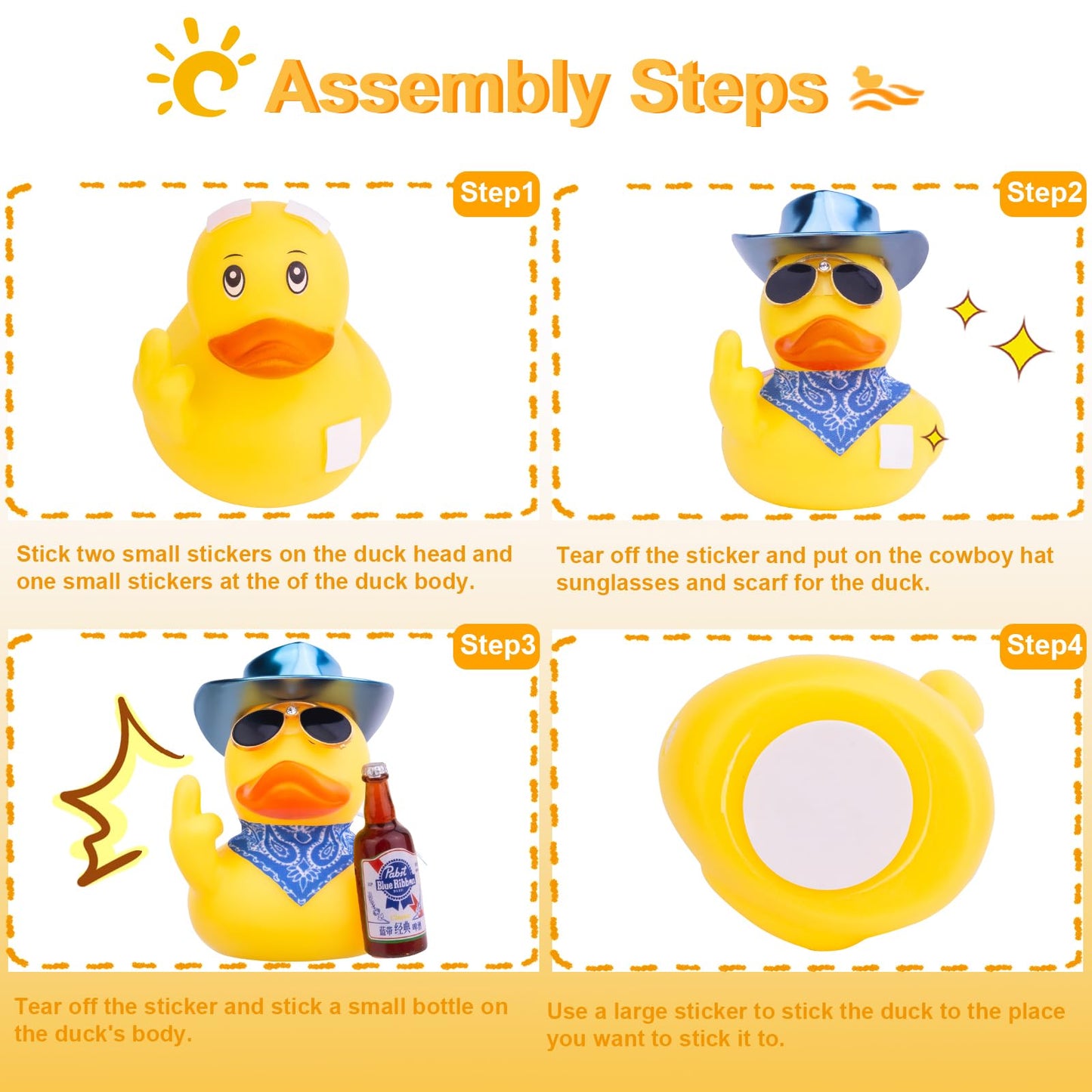 Cofubcad Rubber Duck Car Dashboard Decorations Duck Car Ornaments With Mini Cowboy Hat Sunglasses Cute Prop For Car Accessories