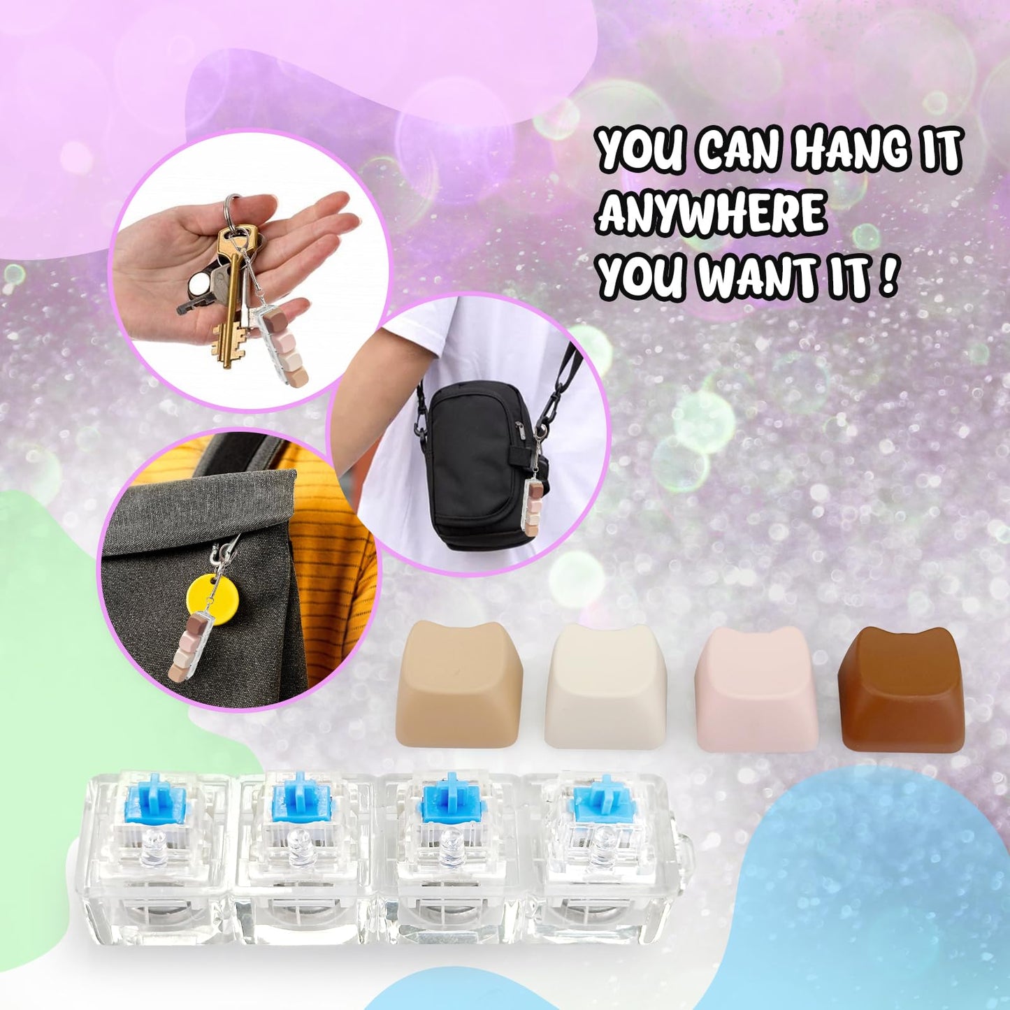 Keyboard Fidget Toy For Adults With Sound,Keyboard Clicker With Led Light ,Keychain Fidget Sensory Fun Toys For Anxiety Decompre