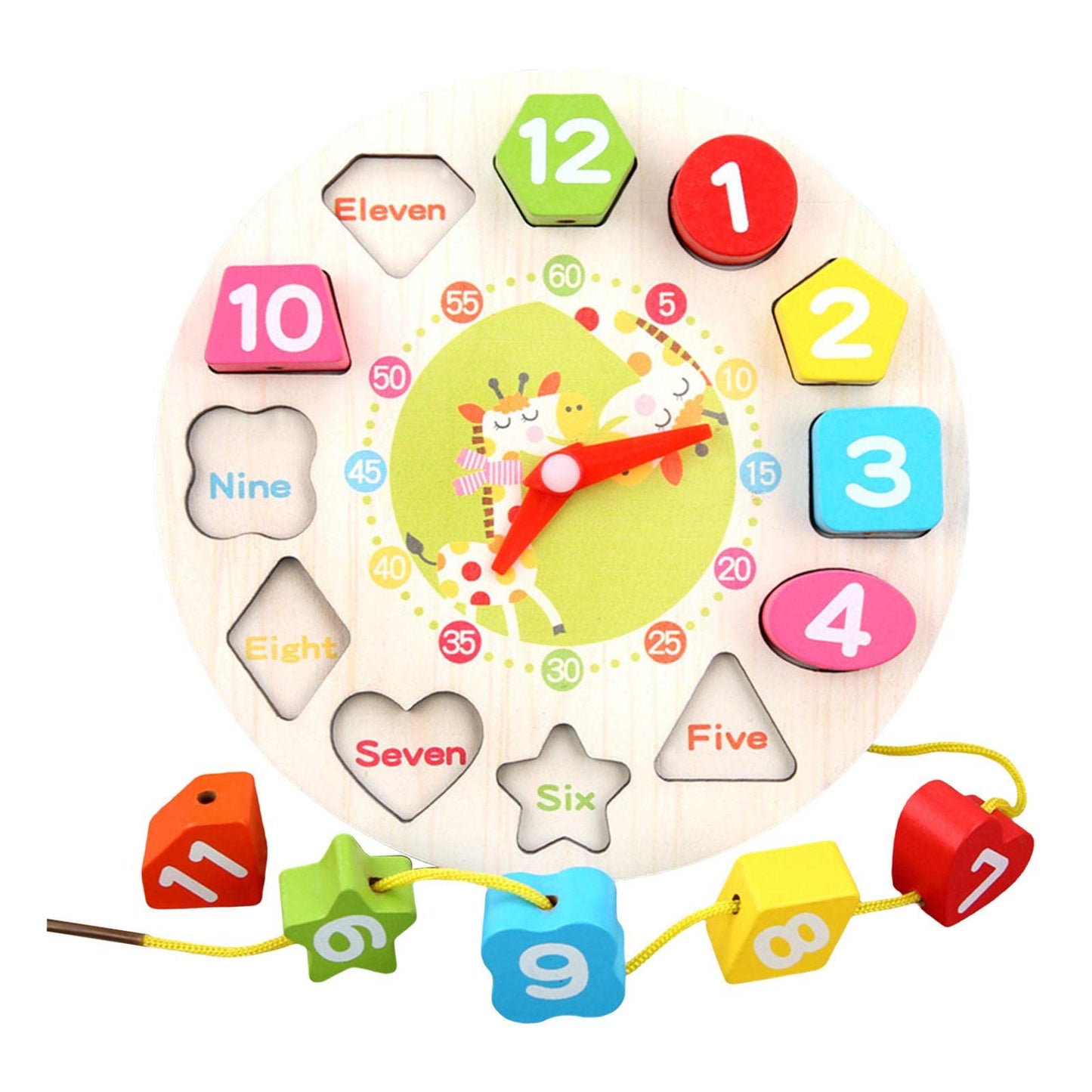 Vistora Montessori Puzzle Clock Shape Color Number Blocks For Boys Girls Giraffe|E Onal|Other E Onal Toys