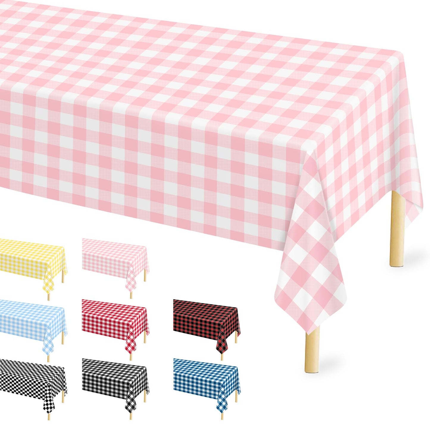 12 Pcs Pink Gingham Tablecloth 54    108 Inches Pink And White Checkered Table Cloth Disposable Plastic Waterproof Tablecover Fo