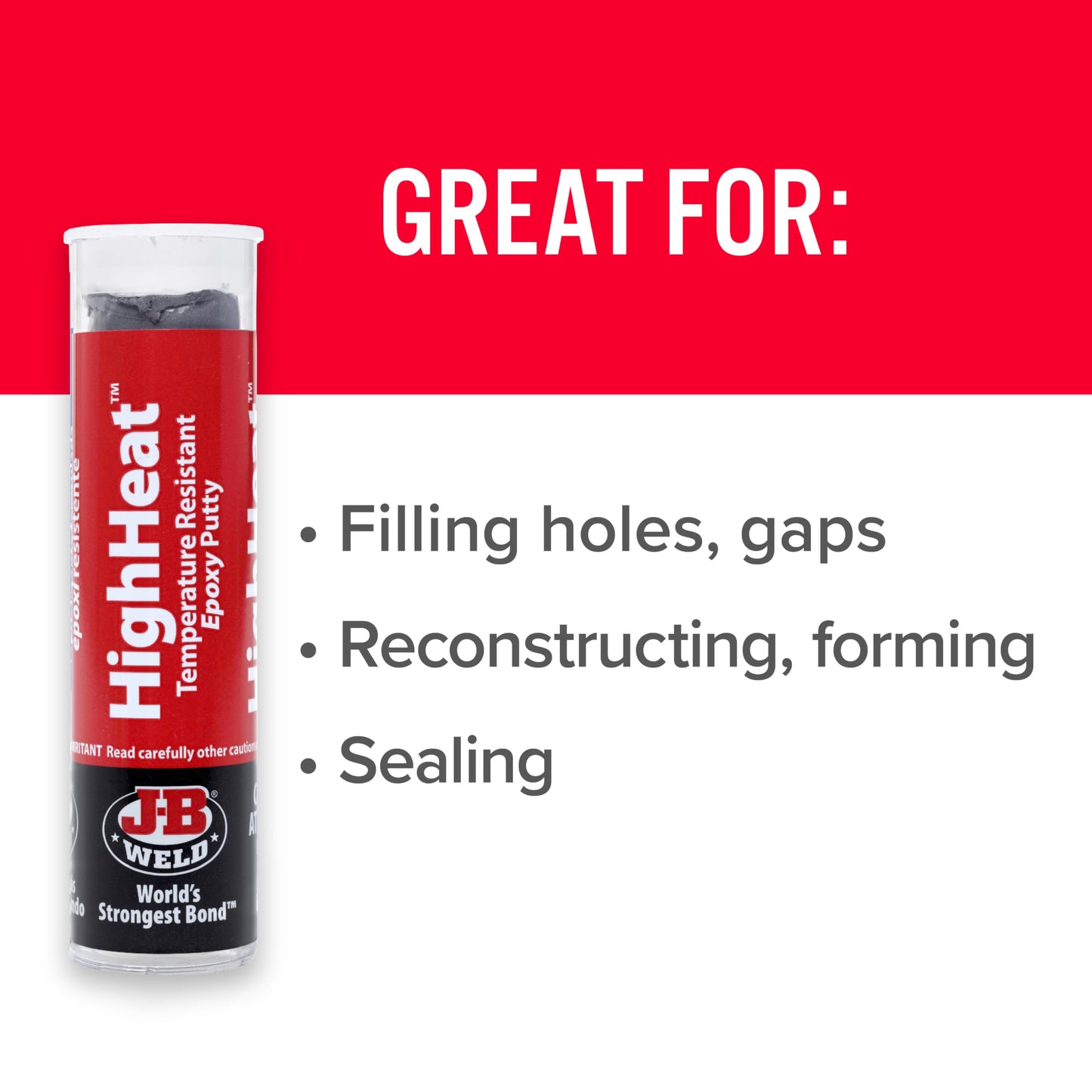 J-B Weld HighHeat 500 Degree Epoxy Putty Stick, 2 oz, Grey, Model 8297, Epoxy Resin