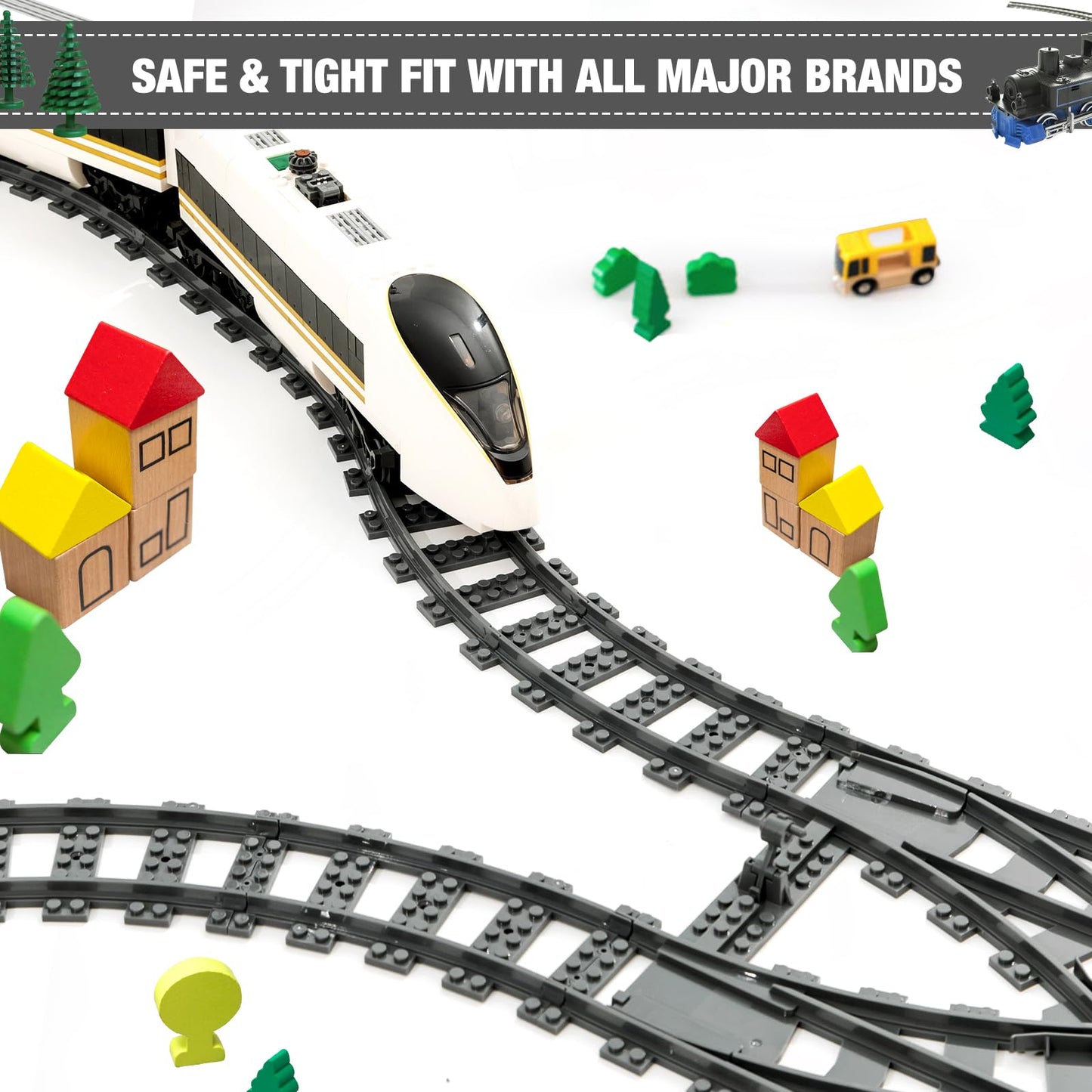 Mannidoo Classic City Train Tracks, 54 Pieces Railroad Tracks With 32 Curved Tracks, 20 Straight Tracks And 2 Switch Train Track