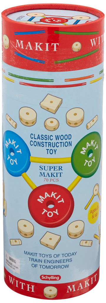 Schylling Mkt Super Makit Classic Wood Construction Toy, 3+ Years, 70-Pieces (1 Ea)