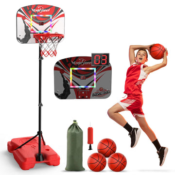 Eaglestone Kid Basketball Hoop Outdoor, Toddler Basketball Hoop Indoor Adjustable Height 2.9Ft-6Ft With Led Lights,Scoreboard, Mini Hoop With 3 Balls,Outdoor Basketball Toys For Boys Kids Ages 4-8