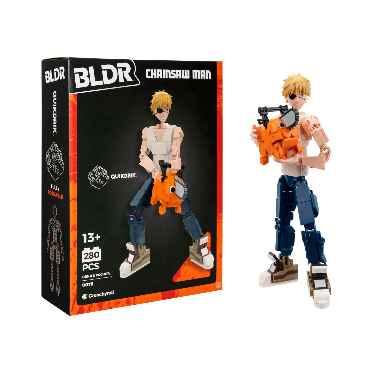 BLDR Chainsaw Man Denji and Pochita Building Set - 9.5-Inch and 2-Inch Buildable Articulated Action Figures  0078