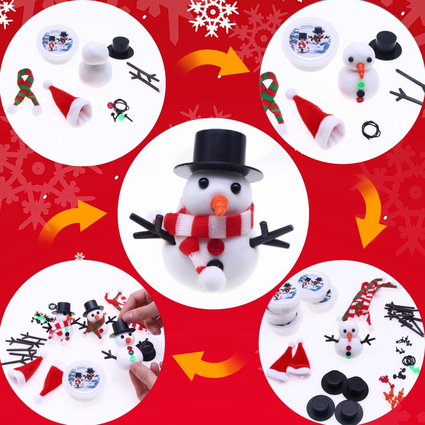 LAHAND 12-Pack Christmas Snowman Crafts Sets for Kids, Modeling Clay Snowman DIY Kit,Christmas Stocking Stuffers for Kids, Perfe