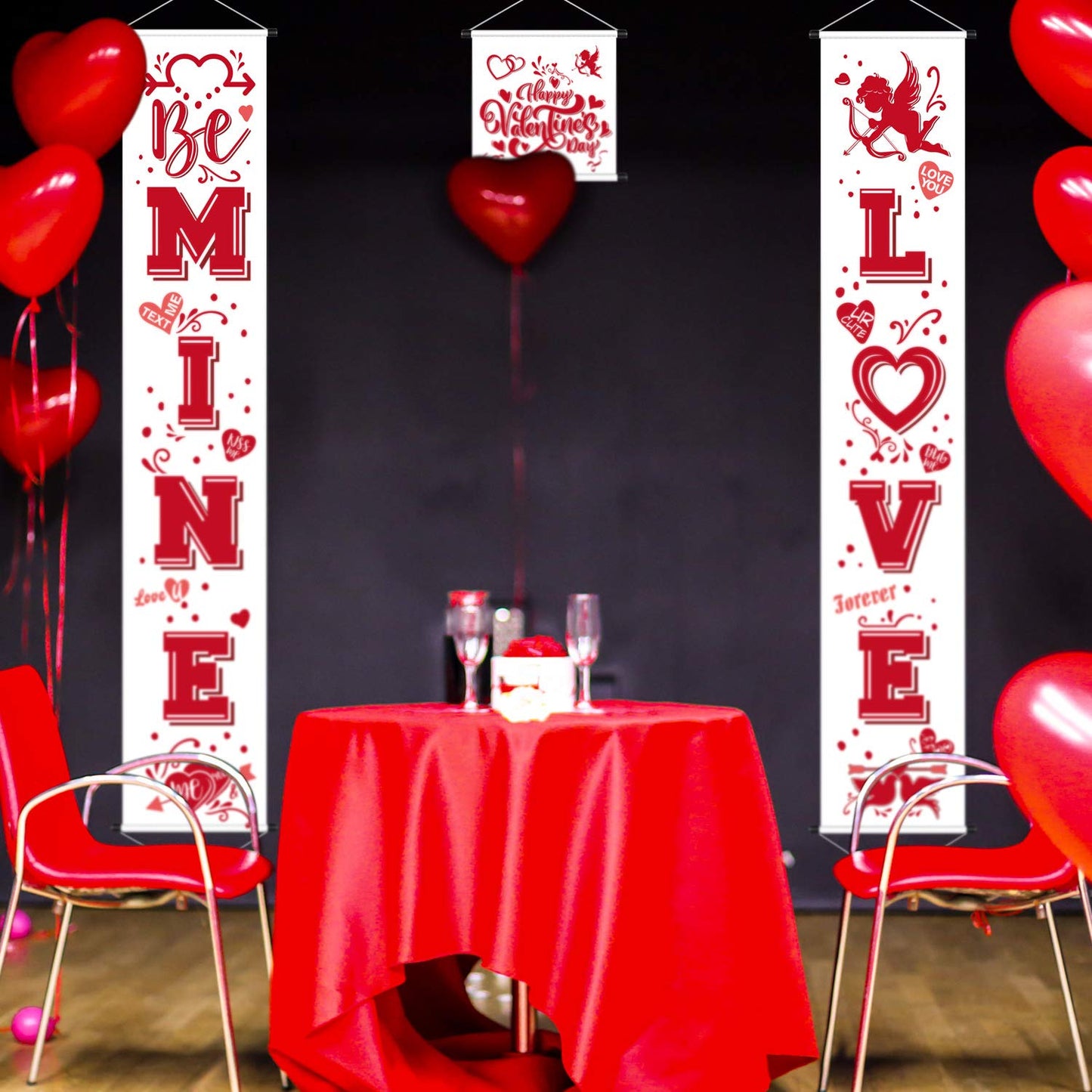 Blulu 3 Pcs Valentines Day Porch Banner Be Mine Banner Happy Valentines Day Decoration Set Heart Love Door Decoration for Welc