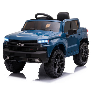 Enyopro 12V Licensed Chevrolet Silverado Ride On Truck Car, Kids Boys And Girls Electric Car Battery Powered Electric Vehicle With Parent Remote Control, Music Player, Led Lights, 3 Speeds, Blue