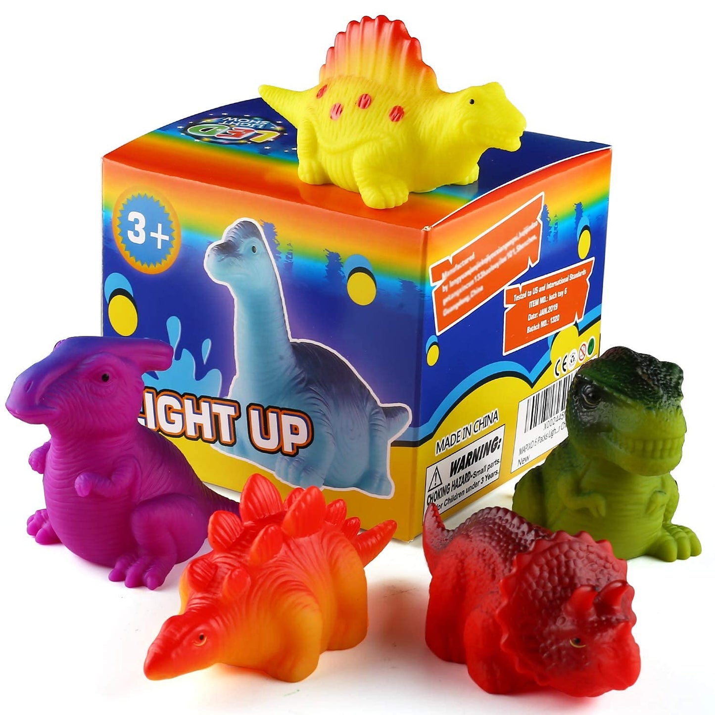 MAPIXO Light-Up Floating Dinosaur Bath Toys Set, Multicolored, Small, Rubber, Ideal for Baby Toddler Birthday and Holiday Gifts
