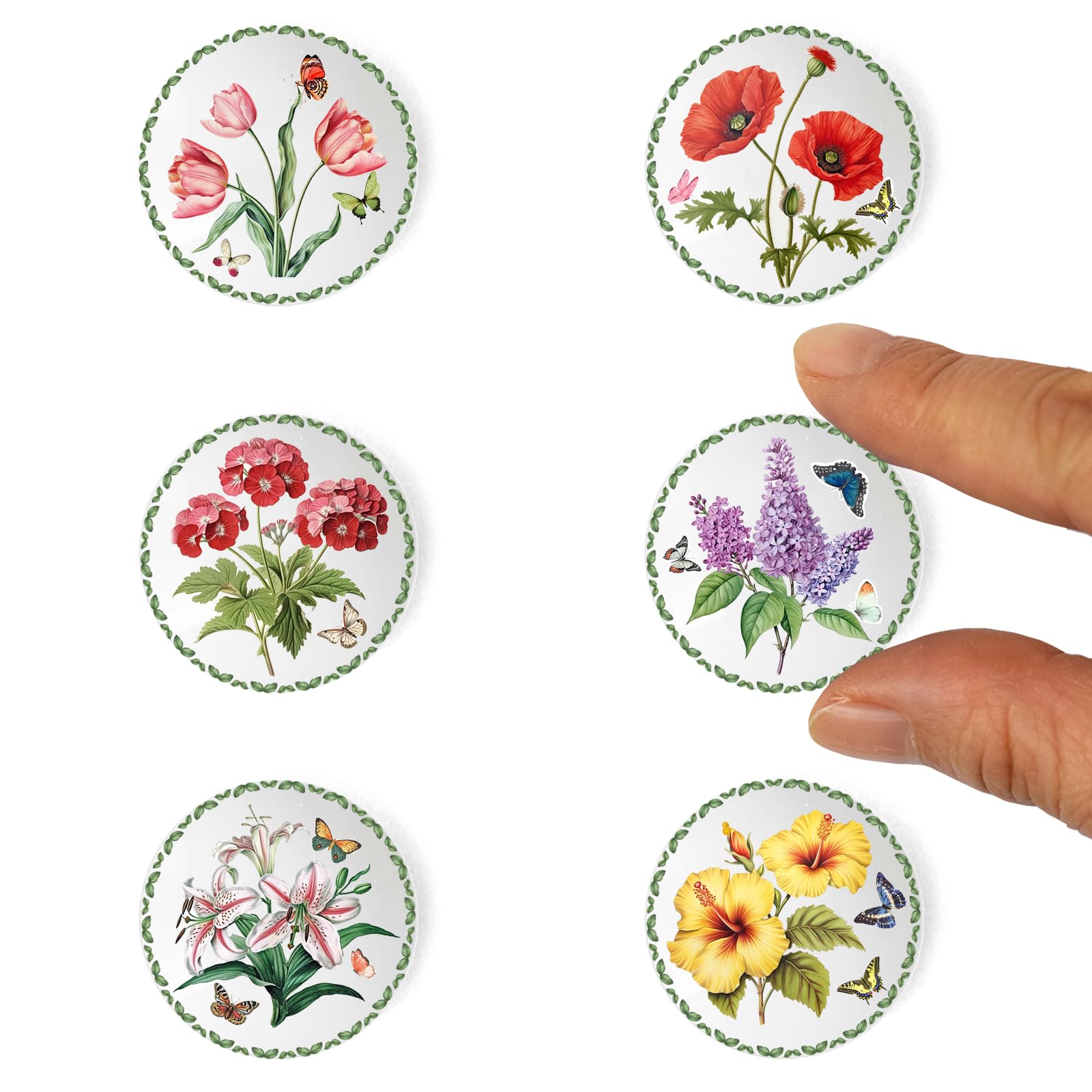 6Pcs Handcrafted Miniature Ceramic Plates In 1:12 Or 1:6 Scale, Vintage Porcelain Playhouse Dishes (3Cm, Garden-A)