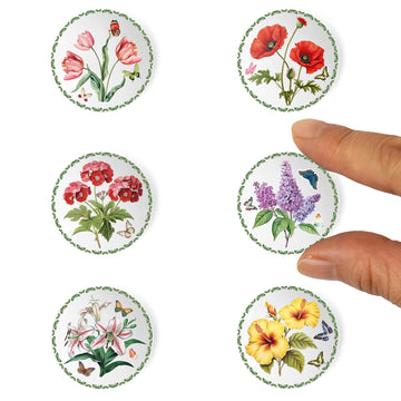6Pcs Handcrafted Miniature Ceramic Plates In 1:12 Or 1:6 Scale, Vintage Porcelain Playhouse Dishes (3Cm, Garden-A)