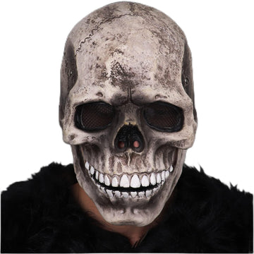 CosTribe Creepy Full Head Skull Mask with Moving Jaw Halloween Scary Latex Helmet for Cosplay Party Props. (White)