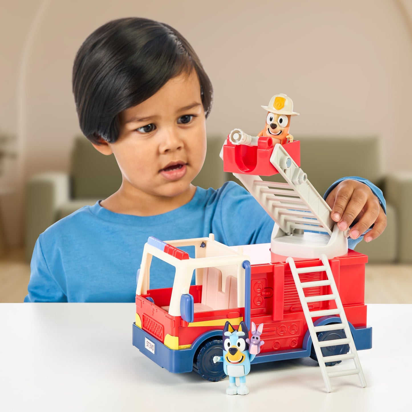 Bluey Firetruck Toy with Exclusive Firefighter Bingo & Bob Bilby Figures, Multicolor, Model 17610, Includes Sticker Sheet