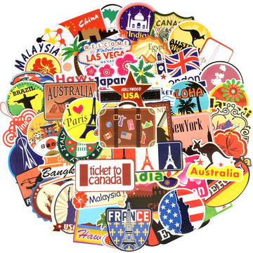Waterproof Vinyl Stickers For Laptop Luggage Scrapbook Postcard (100Pcs Travel Style)