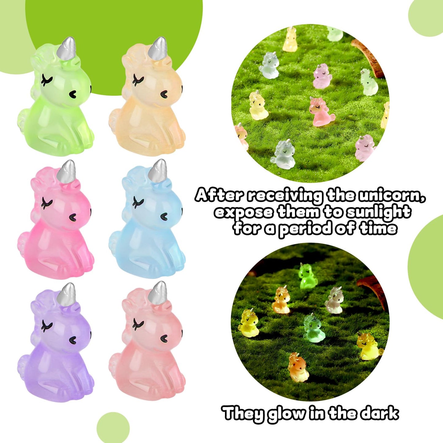 Fuyamp 60Pcs Luminous Mini Resin Unicorn Miniature Glow In The Dark Tiny Unicorn Ornament Diy Charms For Garden, Landscape, Aqua