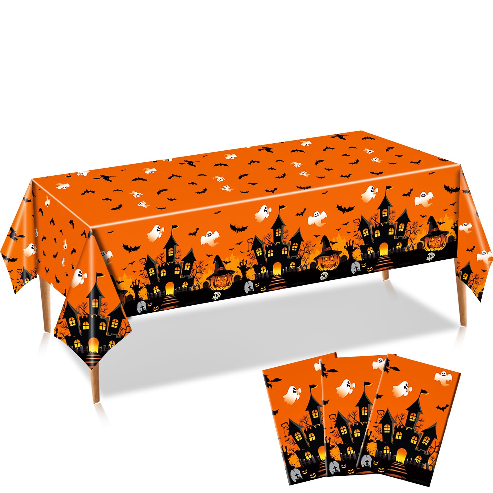 Baolaiballoon 3 Pack Halloween Tablecloth, Disposable Plastic Tablecloth 54 x 108 Halloween Birthday Party Table Cloth for Hallo