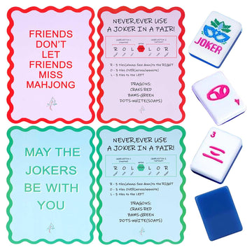 Adkoat 4PCS Mahjong Shuffler Cards for Tiles Mixing & Shuffling - Portable Mah Jongg Accessories and Gifts for Party Supplies - Waterproof Rules Printed for Mah-jongg Beginners & Lovers