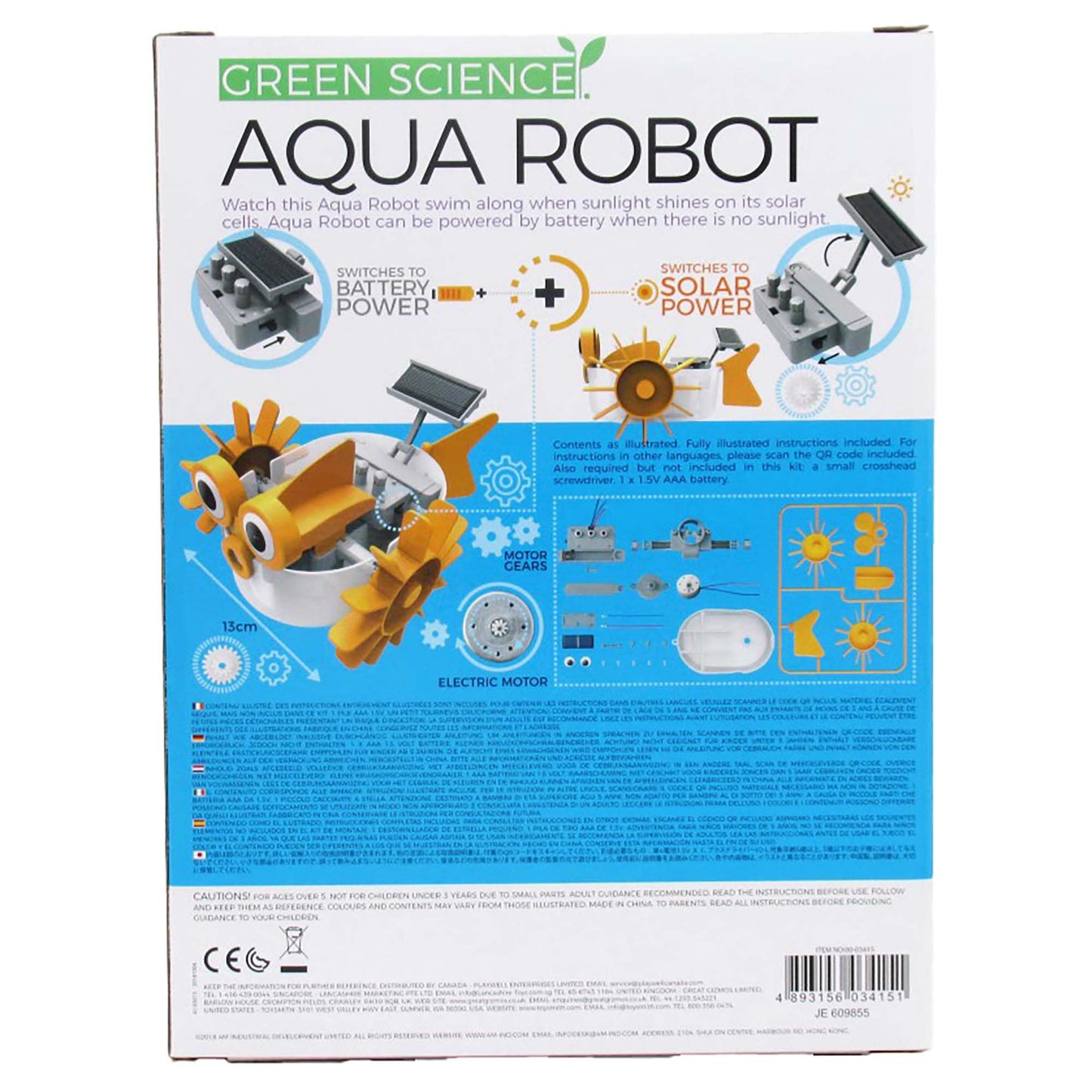4M: Green Science: Aqua Robot - DIY Water Swimming Fish Toy Robot, Solar & Battery Hybrid Power, STEM Building Craft & Activity