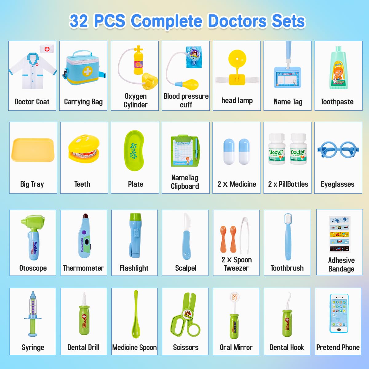 Meland Doctor Kit for Toddlers 3-5, Dentist Play Set with Teeth for Kids Pretend Play Kids Toys Birthday Gift for Toddler Boys A