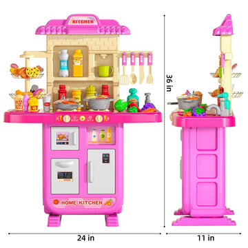 Temi Pretend Food Kitchen Toys For Kids Ages 4-8, Kitchen Set For Toddlers 1-3, Play Kitchen Accessories W/Real Sounds Light, Fo
