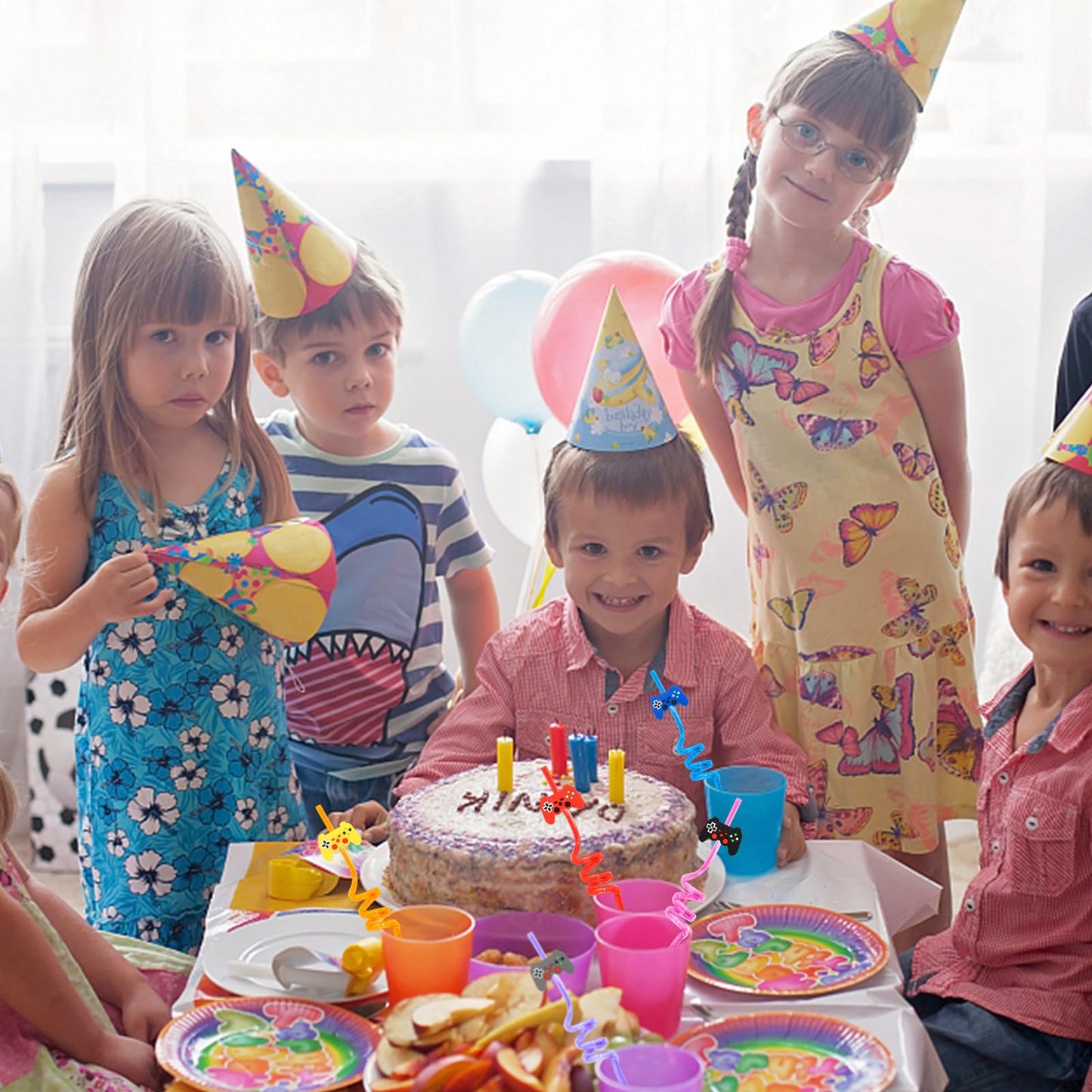 24Pcs Video Game Party Favors Straws Gamer Birthday Gift Drinking Straws Reuseable Game Straws for Kids Teen Boys Girls Game on