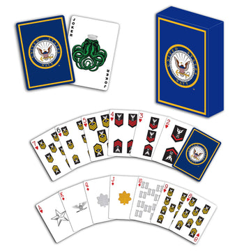 Military Gift Shop Navy Playing Cards - Professional Quality, Paper, Great for Game Night, Disabled USMC Vet Owned, Navy Color