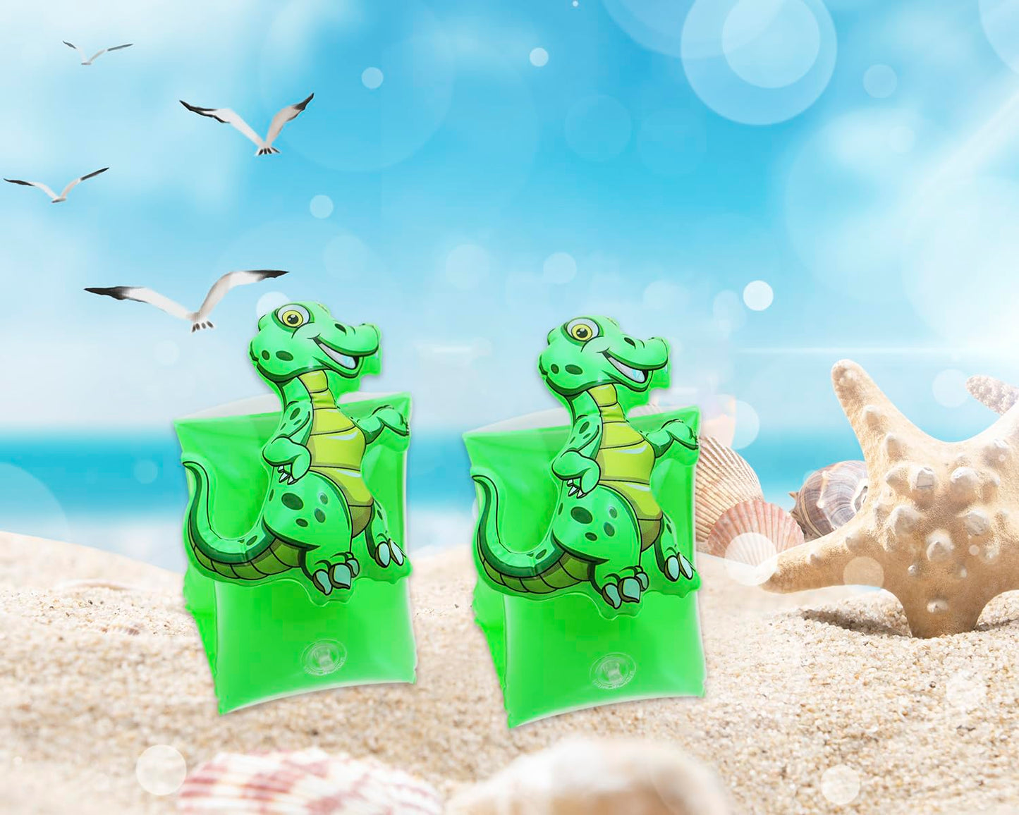 PENTA ANGEL Swim Arm Floats - Inflatable Cartoon Dinosaur Arm Bands for Kids, PVC, Multicolor, 2Pcs, Perfect for Summer Pool Parties