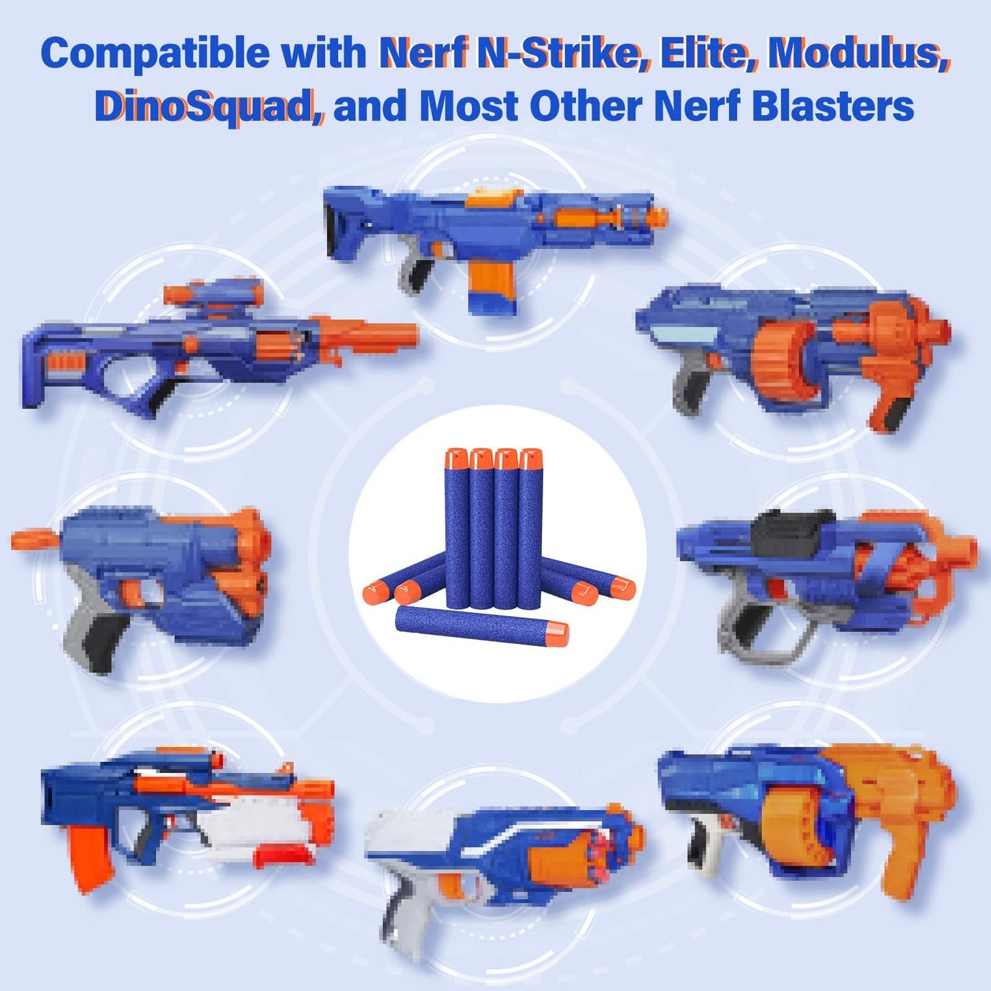 AMOSTING Refill Darts 100PCS project pieces  Pack Compatible for Nerf N-Strike advanced 2.0 Series DinoSquad - Work with All advanced Blasters Blue
