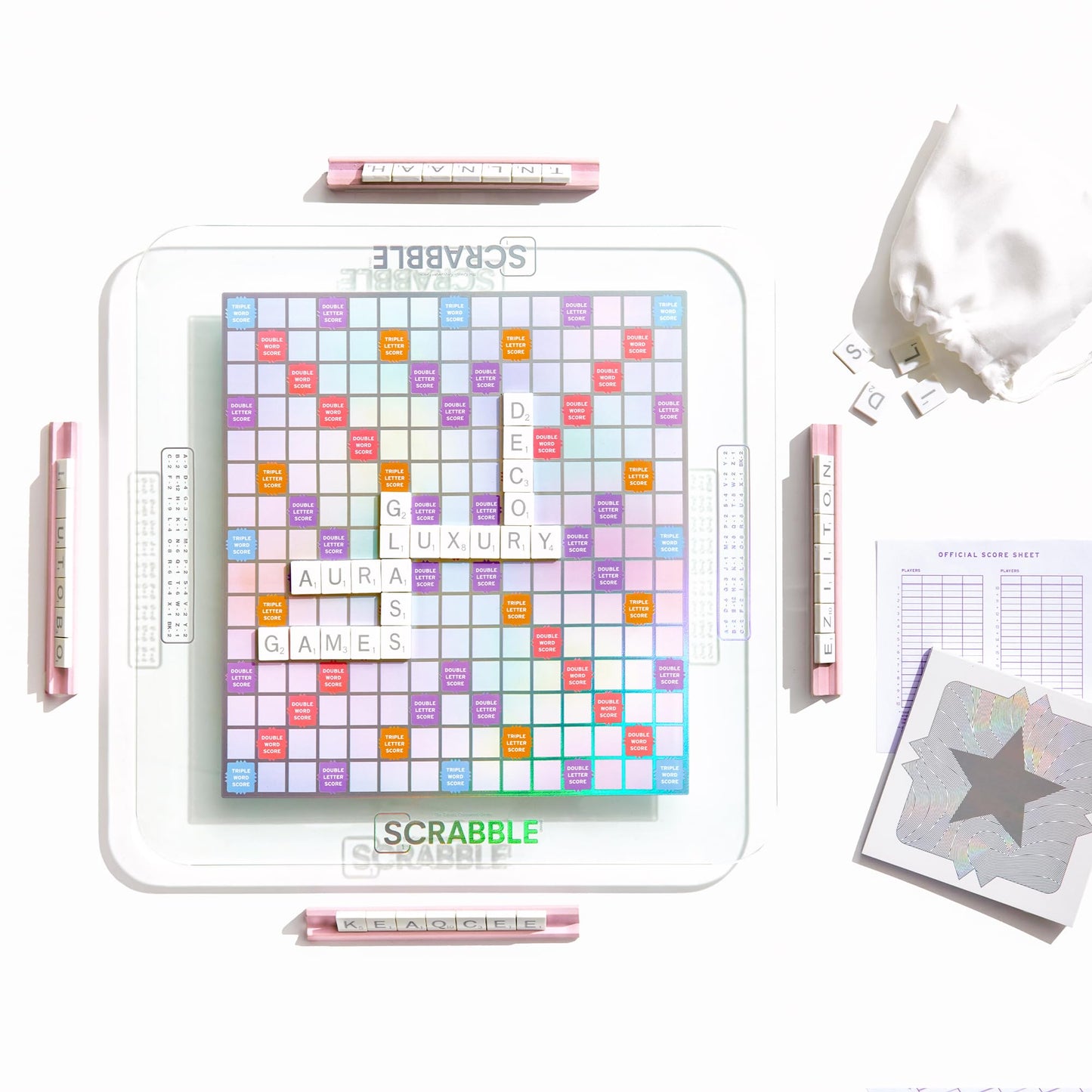 Ws Game Company Scrabble Aura Edition With Rotating Tempered Glass Game Board
