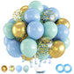 Blue And Green Balloons, 60 Pcs Light Blue Mint Green Balloon Set With Gold Confetti Metallic Gold Balloons, 12 Inch Baby Pastel