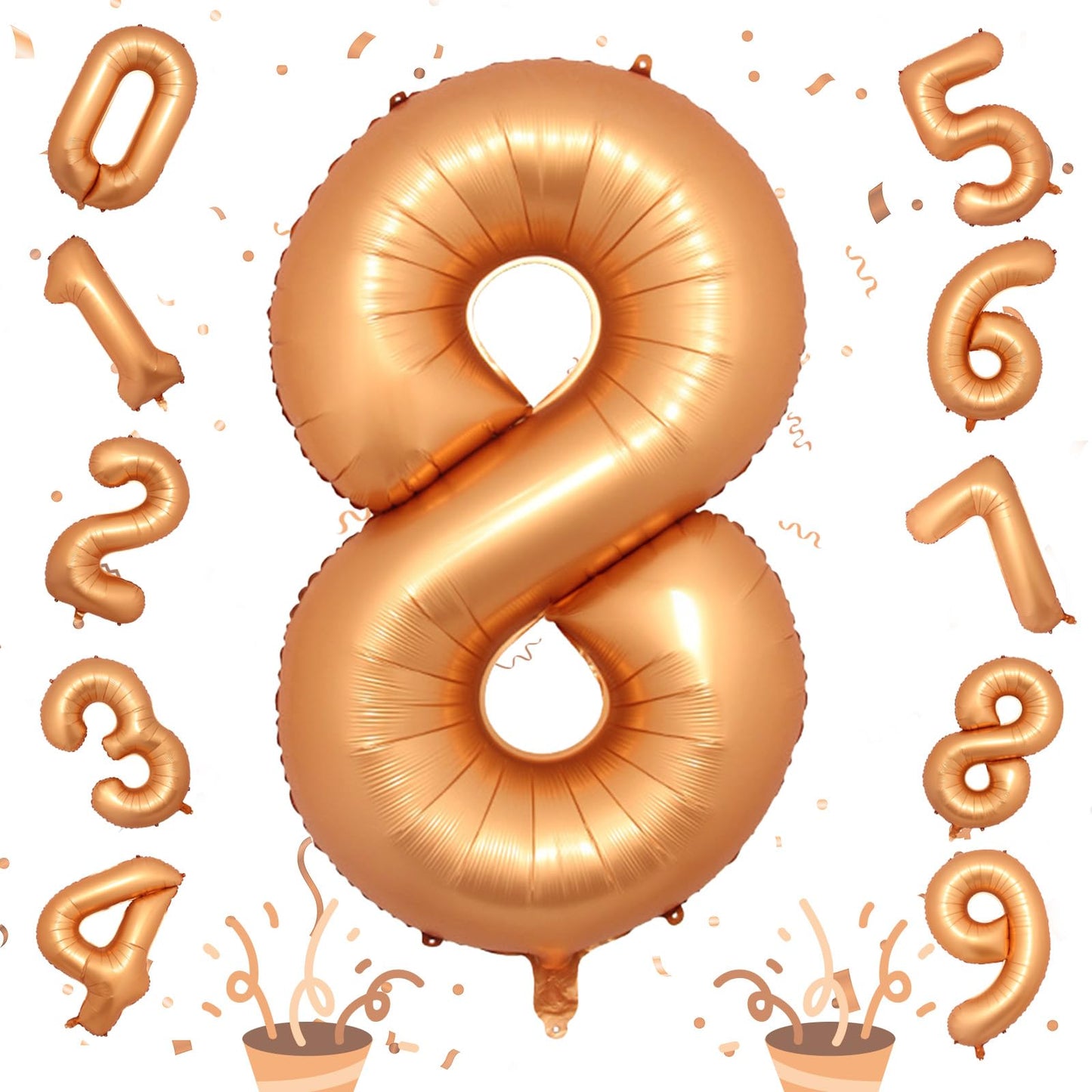 Foil 8Th Birthday Number Balloon, Large Orange Helium 8 Balloons Decor, 40 Inch Self Inflating Number 8 Balloons For Kids Boys B