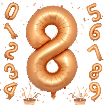 Foil 8Th Birthday Number Balloon, Large Orange Helium 8 Balloons Decor, 40 Inch Self Inflating Number 8 Balloons For Kids Boys B